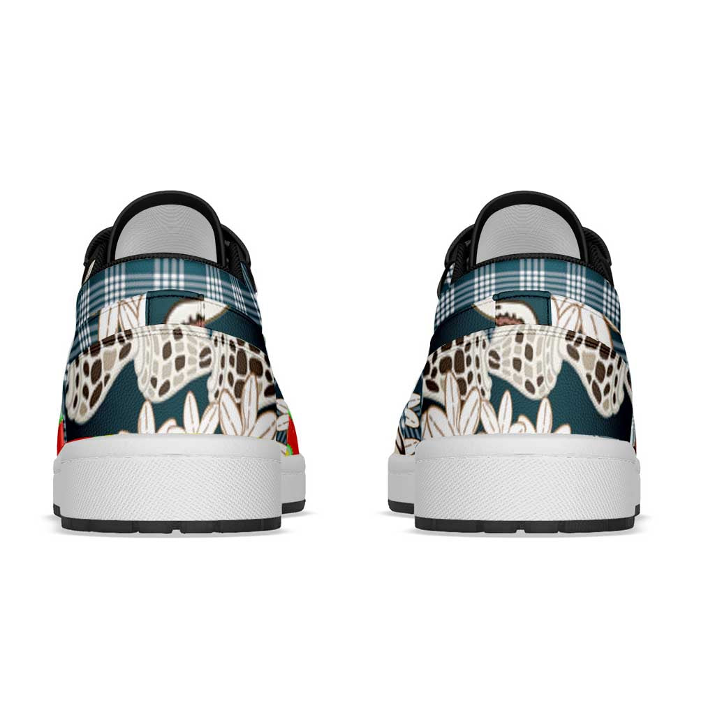 Dark Cyan Hawaii Tiare and Shell Lei Low Sneakers Hawaiian Palaka Luxury Vibes - Polynesian Pride