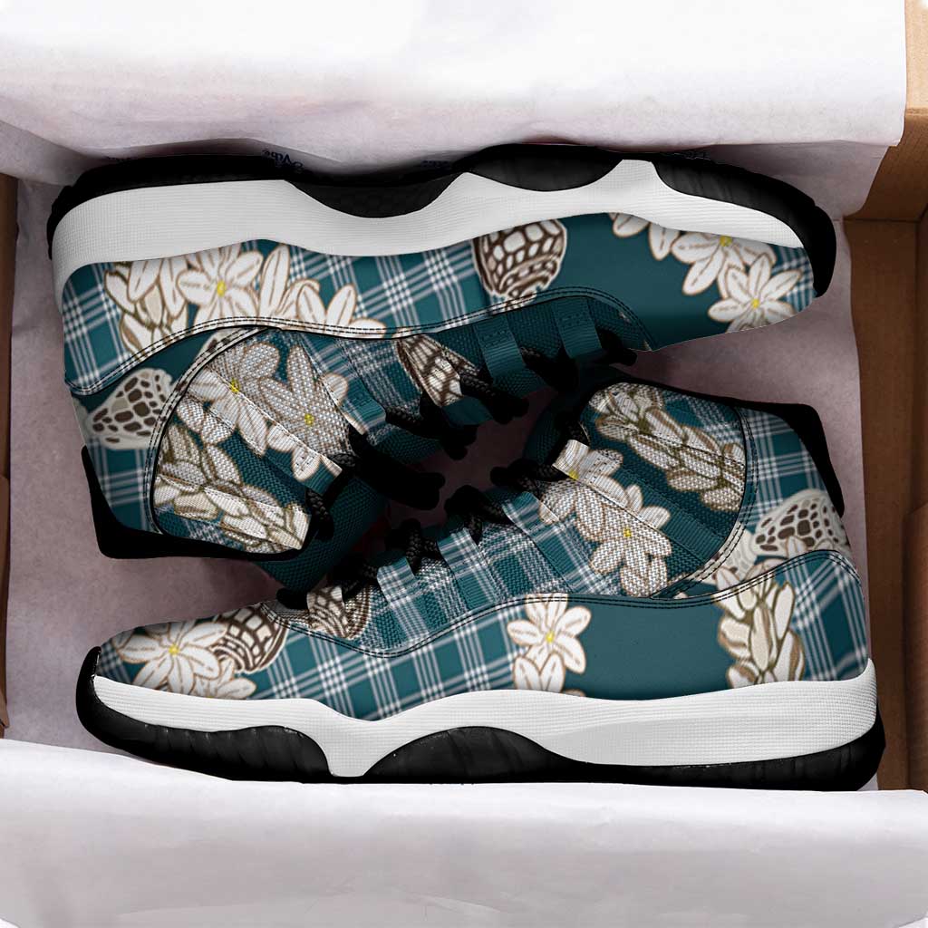 Dark Cyan Hawaii Tiare and Shell Lei Sneakers J11 Hawaiian Palaka Luxury Vibes - Polynesian Pride