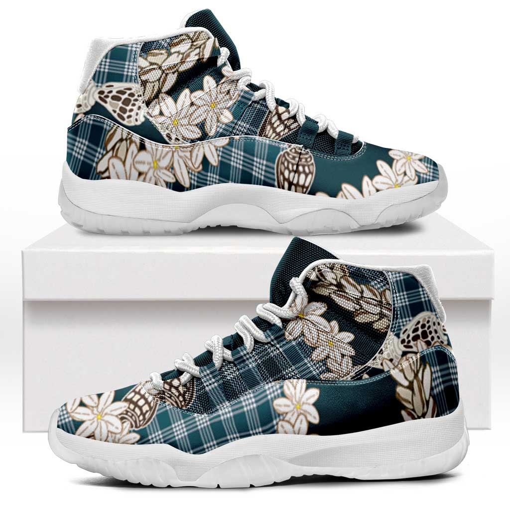 Dark Cyan Hawaii Tiare and Shell Lei Sneakers J11 Hawaiian Palaka Luxury Vibes - Polynesian Pride