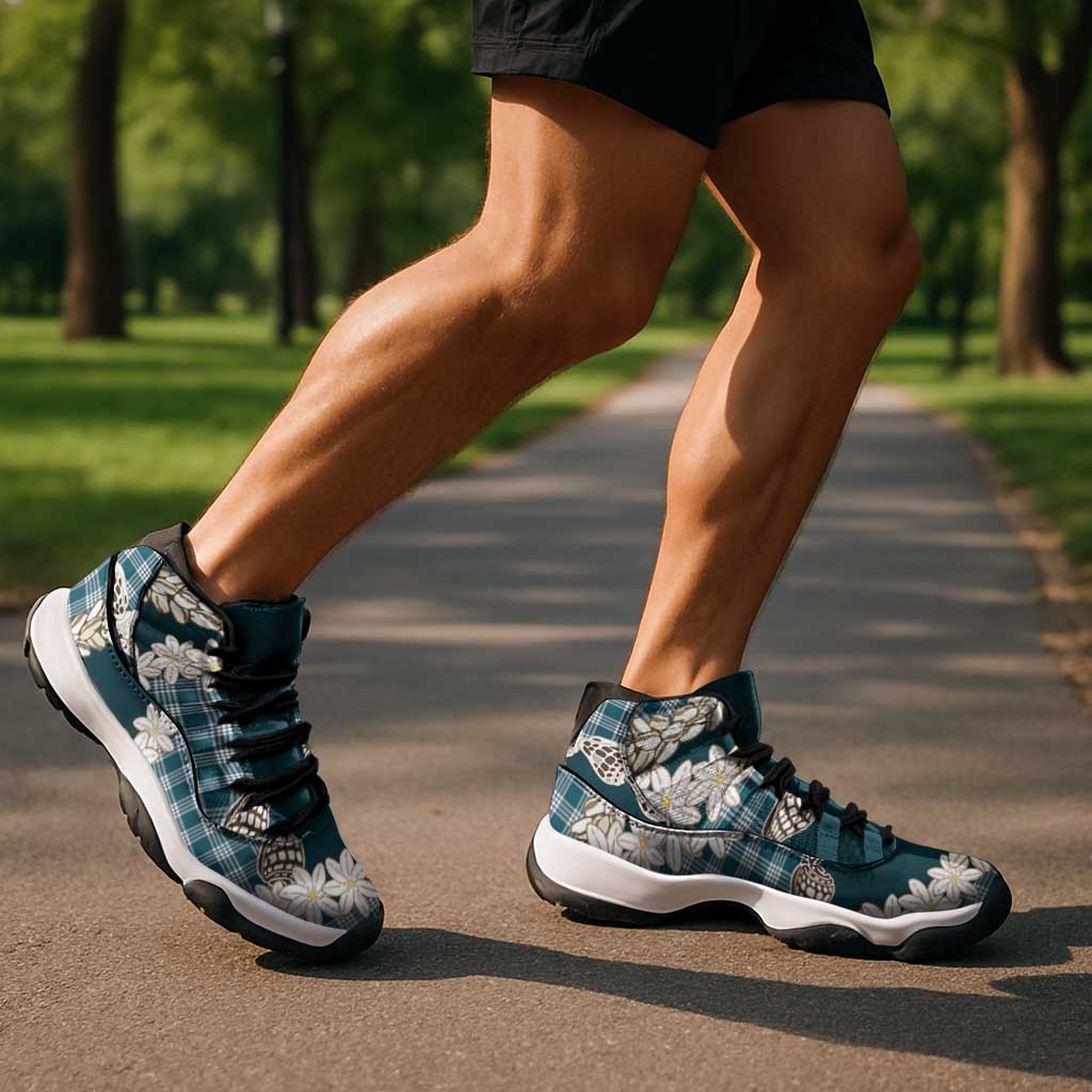 Dark Cyan Hawaii Tiare and Shell Lei Sneakers J11 Hawaiian Palaka Luxury Vibes - Polynesian Pride