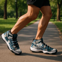 Dark Cyan Hawaii Tiare and Shell Lei Sneakers J11 Hawaiian Palaka Luxury Vibes - Polynesian Pride