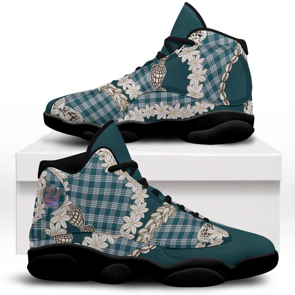 Dark Cyan Hawaii Tiare and Shell Lei Sneakers J13 Hawaiian Palaka Luxury Vibes - Polynesian Pride