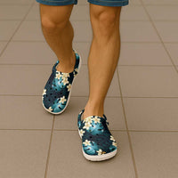 Dark Cyan Tropical Hawaii Clogs Shoes Seamless Monstera Plumeria Hawaiian Pattern - Polynesian Pride