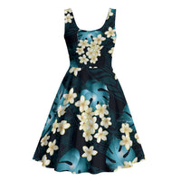 Dark Cyan Tropical Hawaii Midi Dress Seamless Monstera Plumeria Hawaiian Pattern - Polynesian Pride