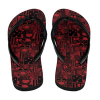Dark Samoa Manuia Le Kerisimasi Flip Flops Pacific Patchwork Xmas Vibes - Polynesian Pride