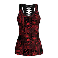 Dark Samoa Manuia Le Kerisimasi Hollow Tank Top Pacific Patchwork Xmas Vibes - Polynesian Pride