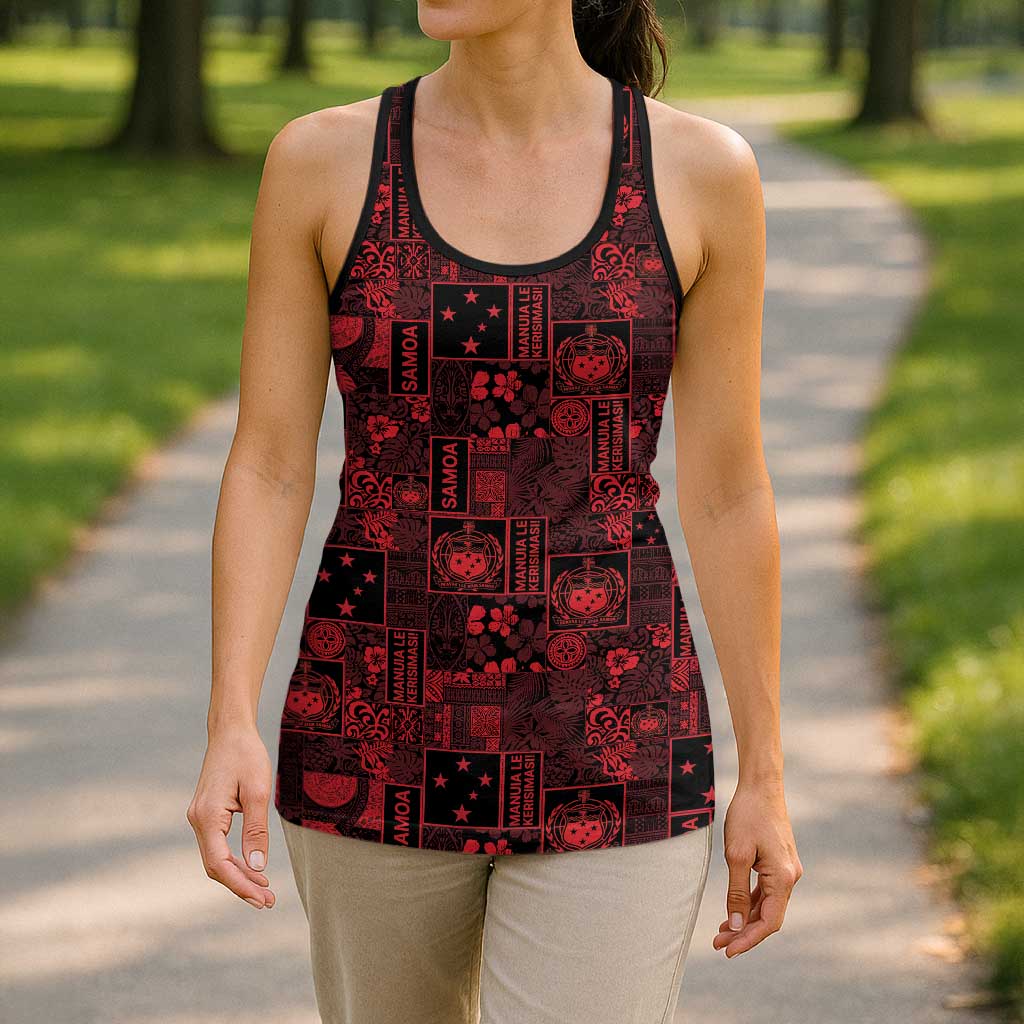 Dark Samoa Manuia Le Kerisimasi Hollow Tank Top Pacific Patchwork Xmas Vibes - Polynesian Pride