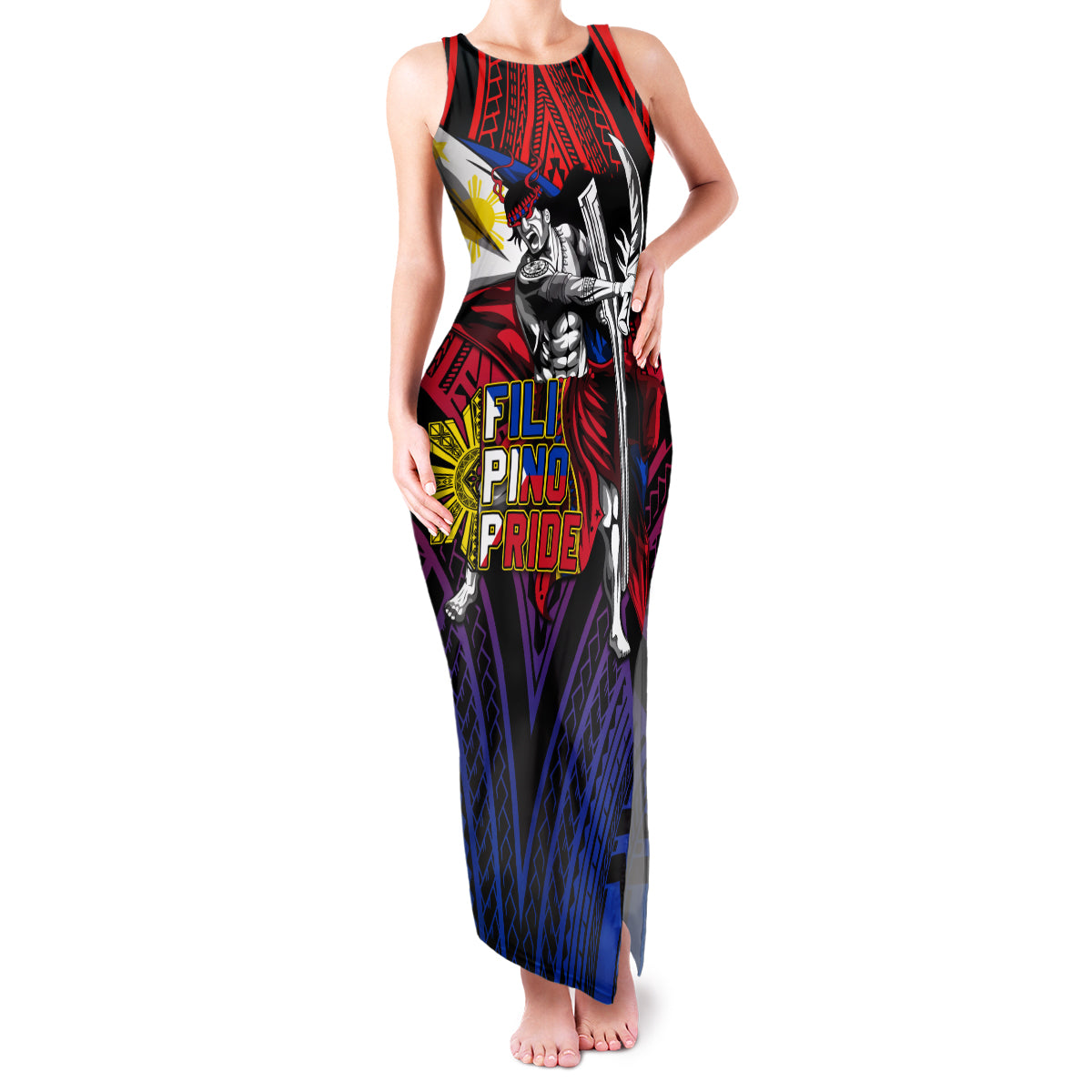 Filipinos Lapu-lapu Hero Family Matching Tank Maxi Dress and Hawaiian Shirt Philippines Flag and Sun DT02 Mom's Dress Art - Polynesian Pride