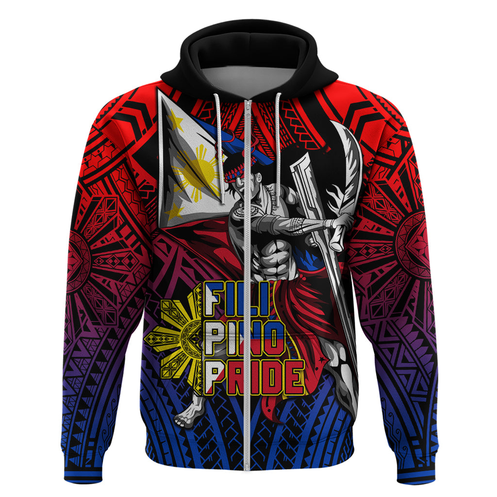 Filipinos Lapu-lapu Hero Hoodie Philippines Flag and Sun DT02 Zip Hoodie Art - Polynesian Pride