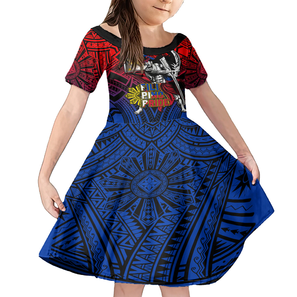 Filipinos Lapu-lapu Hero Kid Short Sleeve Dress Philippines Flag and Sun DT02 KID Art - Polynesian Pride