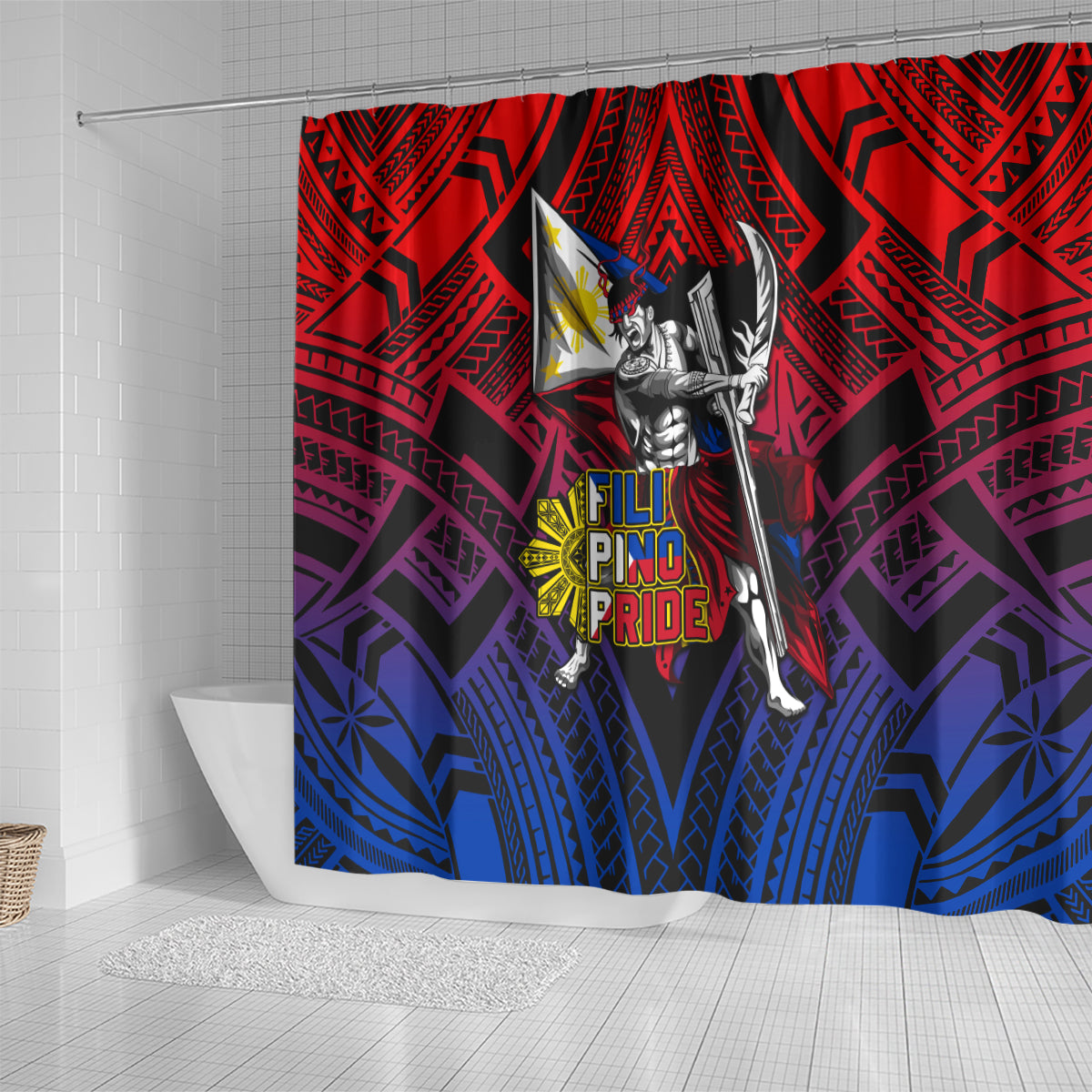 Filipinos Lapu-lapu Hero Shower Curtain Philippines Flag and Sun DT02 - Polynesian Pride
