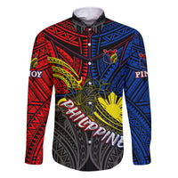 Philippines Half Sleeve Tattoo Family Matching Off Shoulder Long Sleeve Dress and Hawaiian Shirt Pinoy Filipinos Sun DT02 Dad's Shirt - Long Sleeve Art - Polynesian Pride