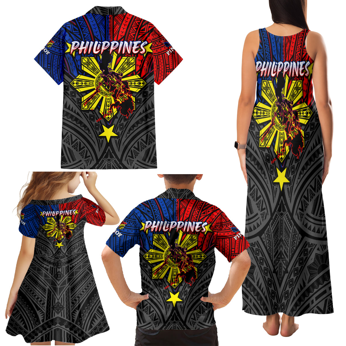 Philippines Half Sleeve Tattoo Family Matching Tank Maxi Dress and Hawaiian Shirt Pinoy Filipinos Sun DT02 - Polynesian Pride
