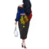 Philippines Half Sleeve Tattoo Off The Shoulder Long Sleeve Dress Pinoy Filipinos Sun DT02 - Polynesian Pride
