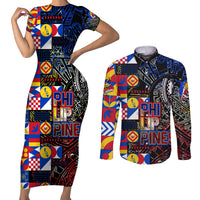 Pinoy Philippines Couples Matching Short Sleeve Bodycon Dress and Long Sleeve Button Shirt Filipino Tattoo Art Style DT02 Art - Polynesian Pride