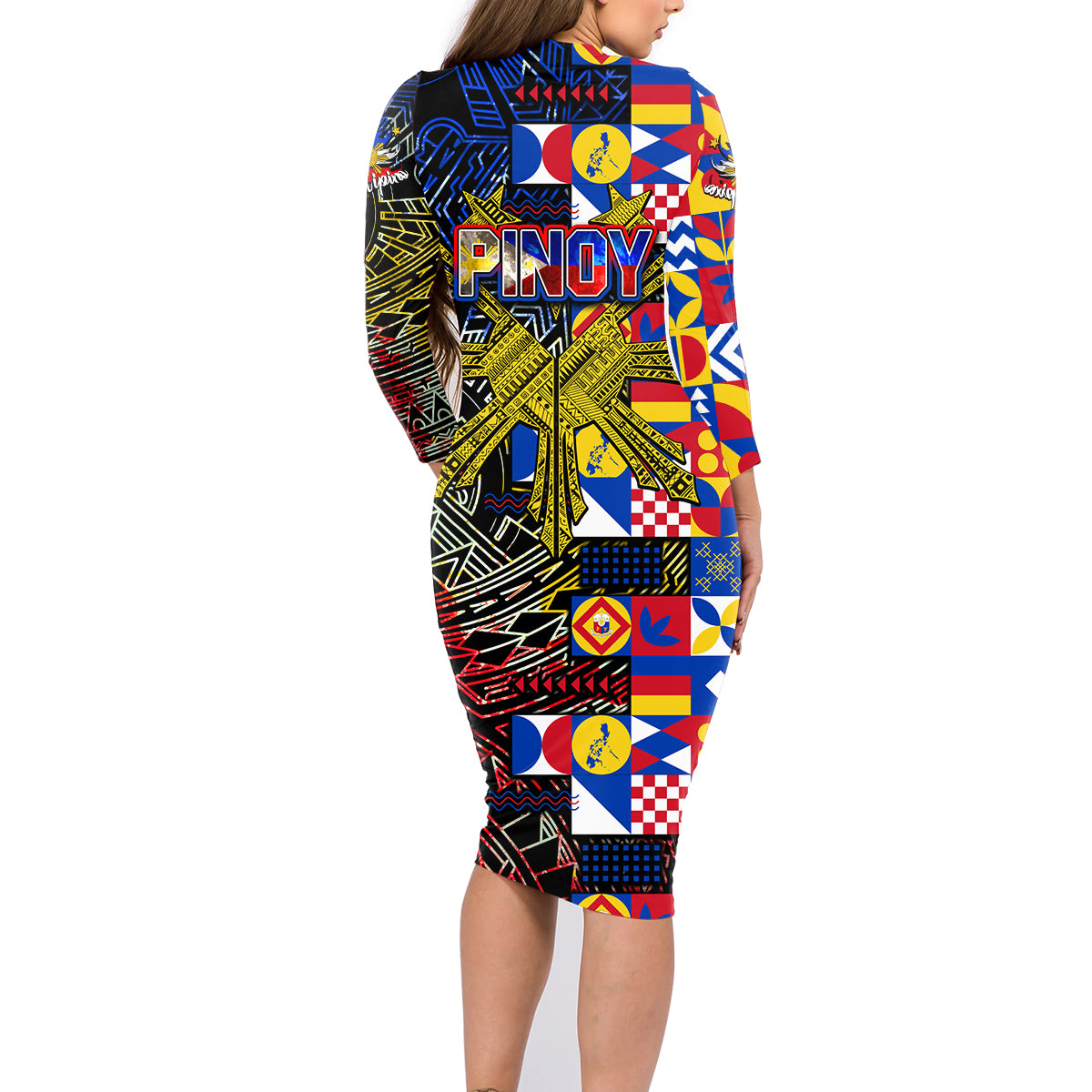 Pinoy Philippines Family Matching Long Sleeve Bodycon Dress and Hawaiian Shirt Filipino Tattoo Art Style DT02 - Polynesian Pride