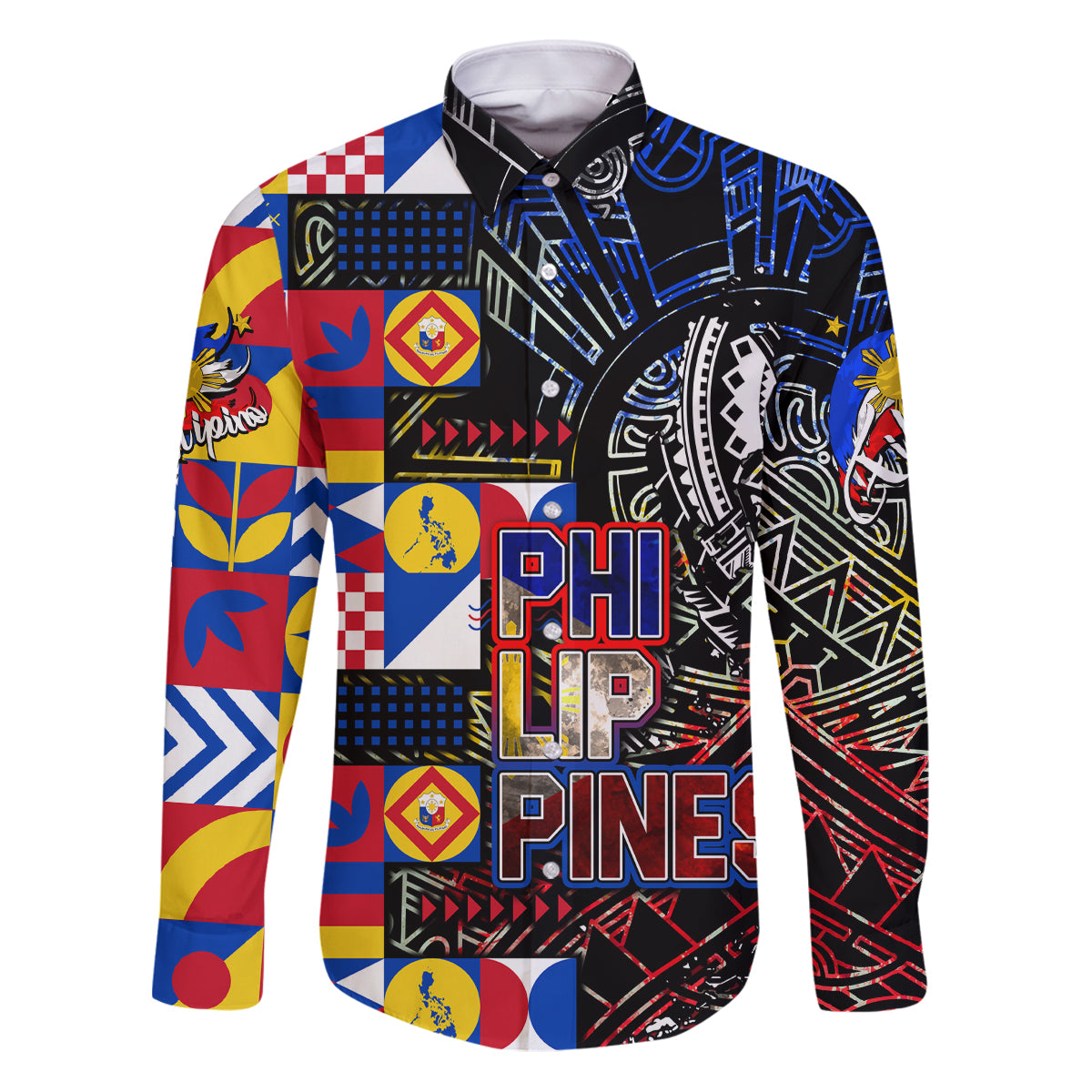 Pinoy Philippines Family Matching Puletasi Dress and Hawaiian Shirt Filipino Tattoo Art Style DT02 Dad's Shirt - Long Sleeve Art - Polynesian Pride