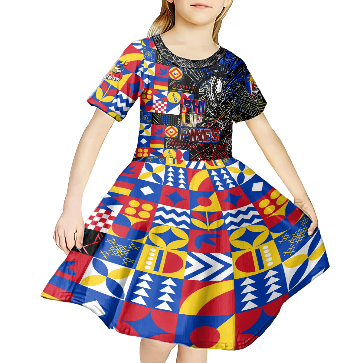 Pinoy Philippines Kid Short Sleeve Dress Filipino Tattoo Art Style DT02 - Polynesian Pride