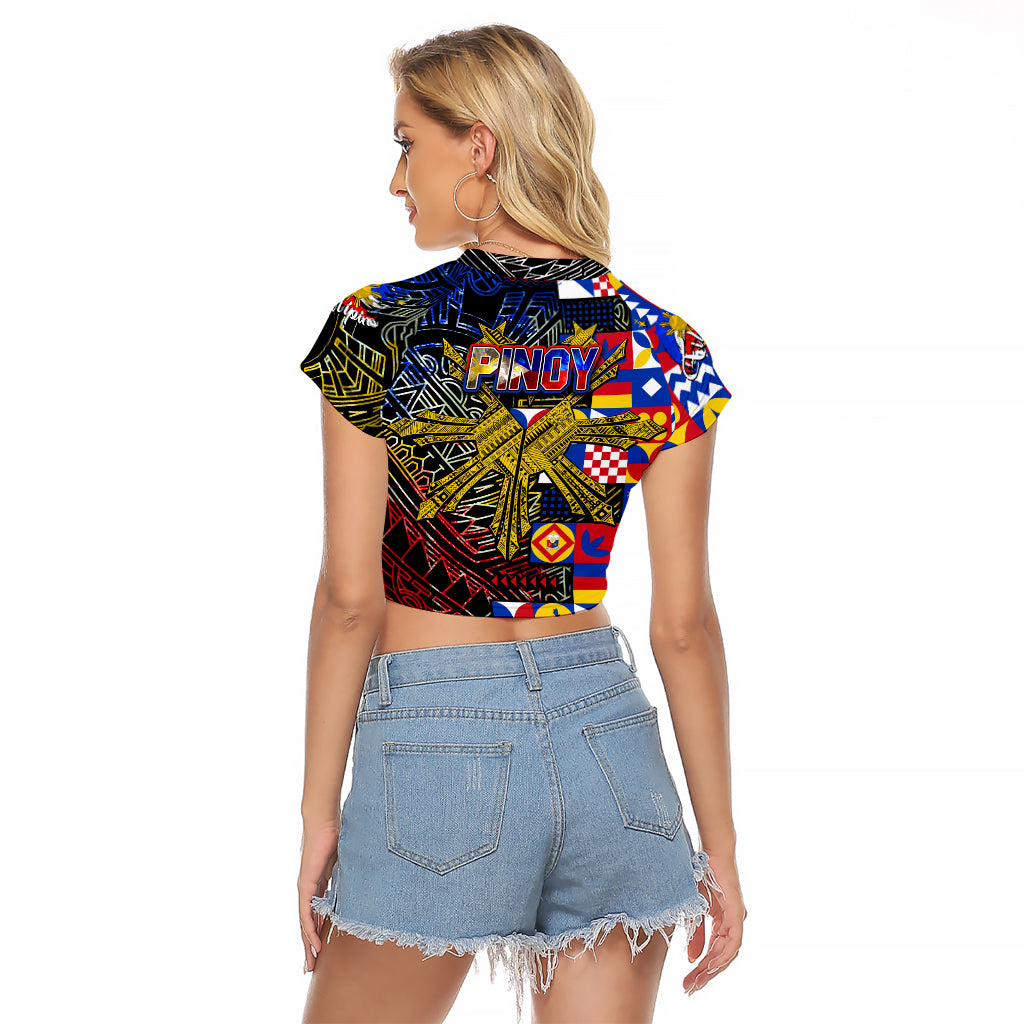 Pinoy Philippines Raglan Cropped T Shirt Filipino Tattoo Art Style DT02 - Polynesian Pride