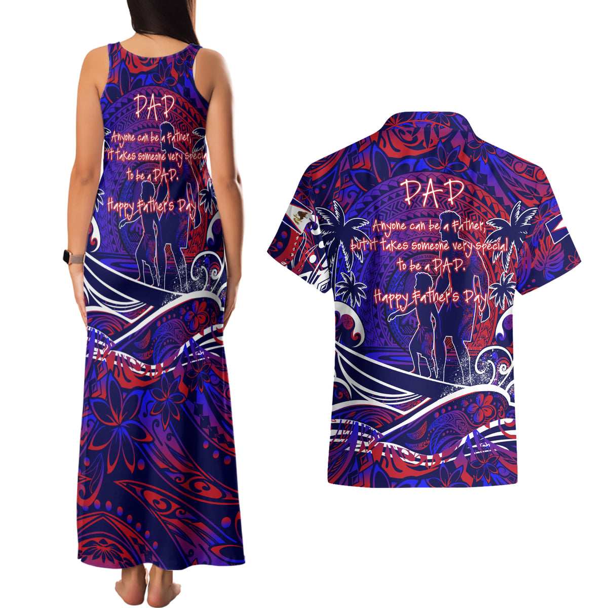 Father's Day American Samoa Couples Matching Tank Maxi Dress and Hawaiian Shirt Special Dad Polynesia Paradise