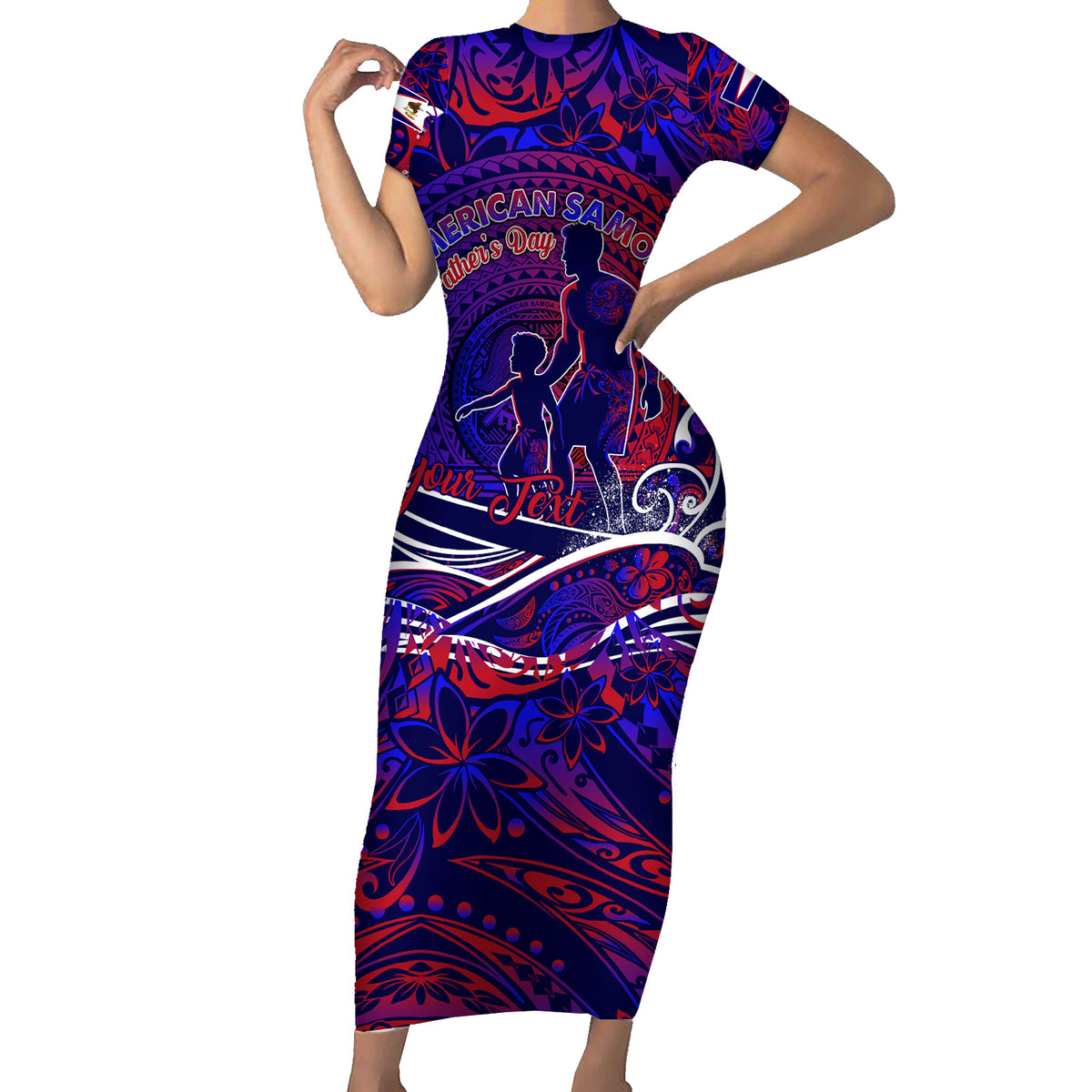 Father's Day American Samoa Family Matching Short Sleeve Bodycon Dress and Hawaiian Shirt Special Dad Polynesia Paradise