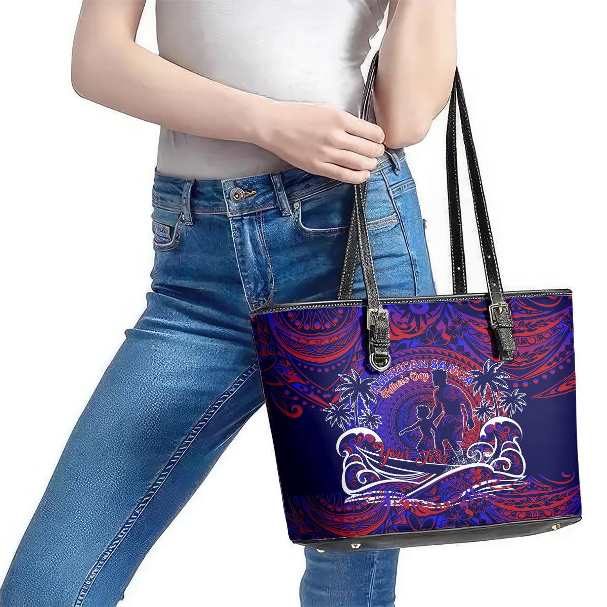 Father's Day American Samoa Leather Tote Bag Special Dad Polynesia Paradise