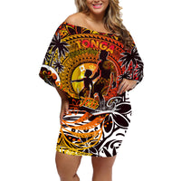 Father's Day Tonga Family Matching Off Shoulder Short Dress and Hawaiian Shirt Special Dad Polynesia Paradise