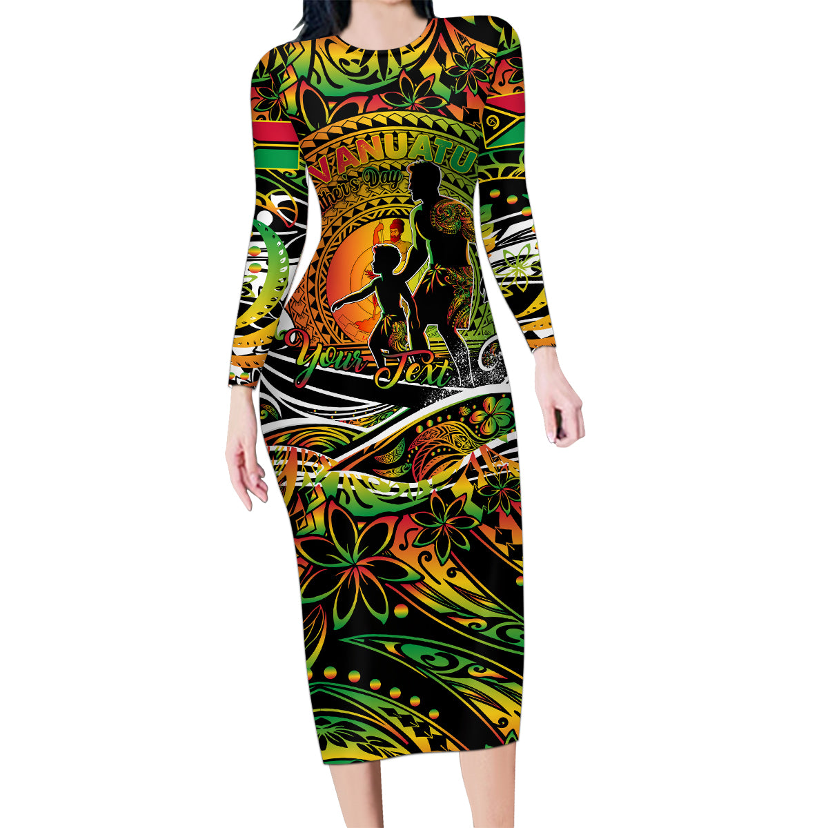Father's Day Vanuatu Family Matching Long Sleeve Bodycon Dress and Hawaiian Shirt Special Dad Polynesia Paradise DT02 Mom's Dress Art - Polynesian Pride