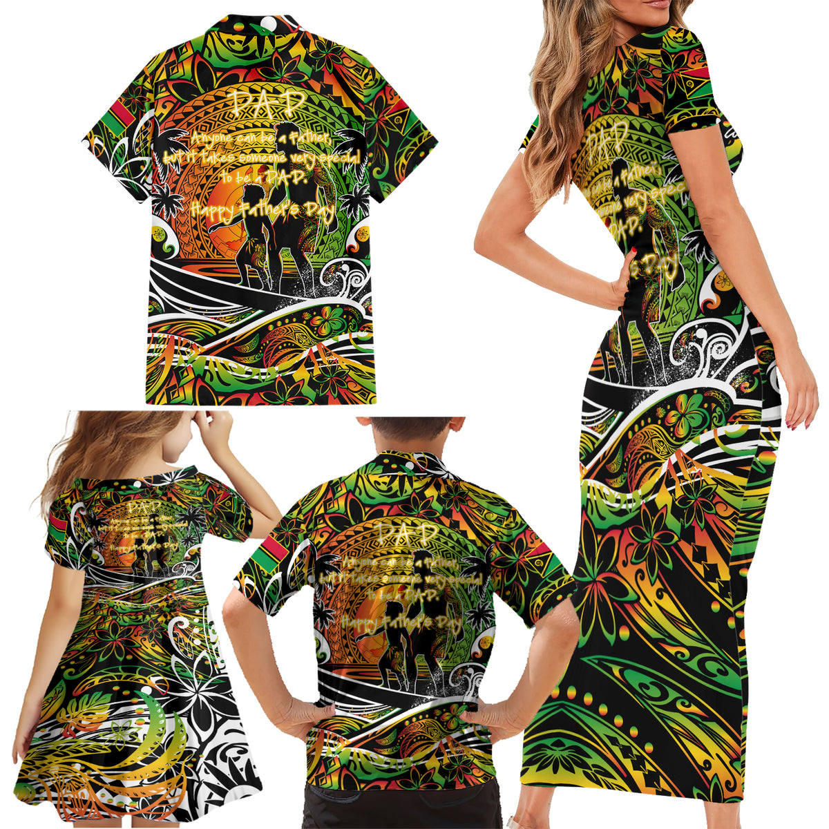 Father's Day Vanuatu Family Matching Short Sleeve Bodycon Dress and Hawaiian Shirt Special Dad Polynesia Paradise DT02 - Polynesian Pride