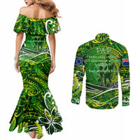 Father's Day Cook Islands Couples Matching Mermaid Dress and Long Sleeve Button Shirt Special Dad Polynesia Paradise