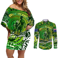 Father's Day Cook Islands Couples Matching Off Shoulder Short Dress and Long Sleeve Button Shirt Special Dad Polynesia Paradise