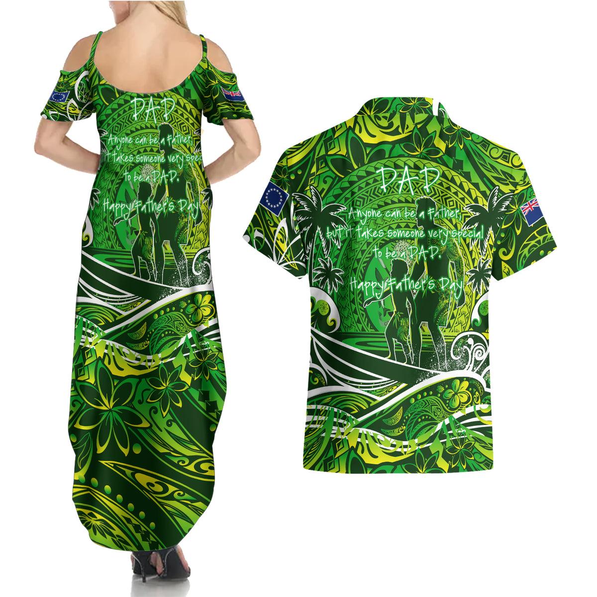 Father's Day Cook Islands Couples Matching Summer Maxi Dress and Hawaiian Shirt Special Dad Polynesia Paradise
