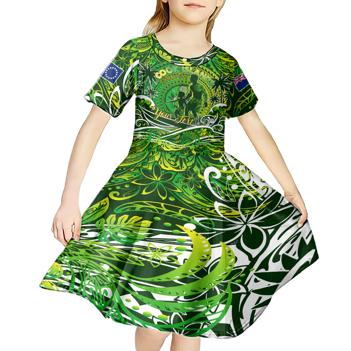 Father's Day Cook Islands Kid Short Sleeve Dress Special Dad Polynesia Paradise