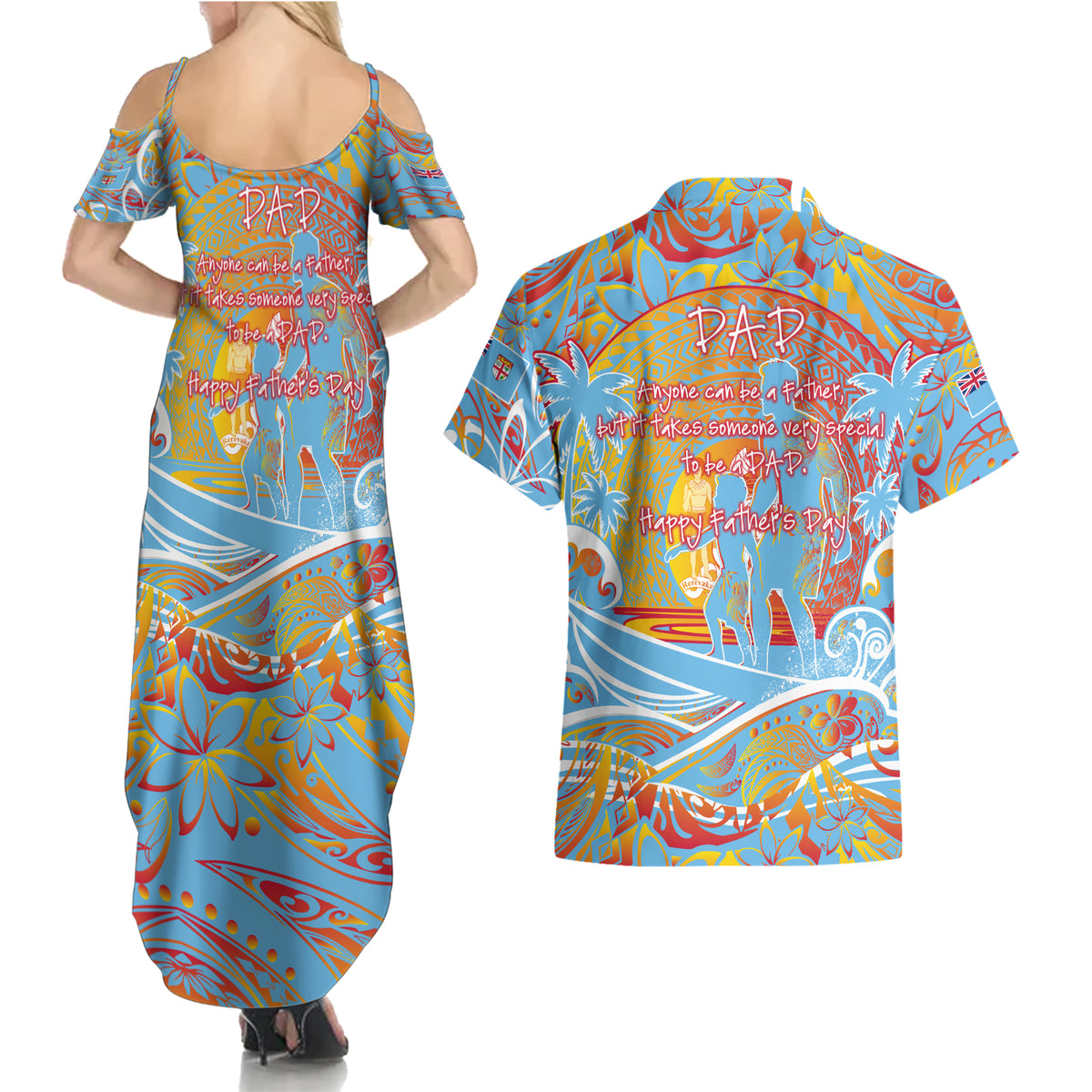 Father's Day Fiji Couples Matching Summer Maxi Dress and Hawaiian Shirt Special Dad Polynesia Paradise
