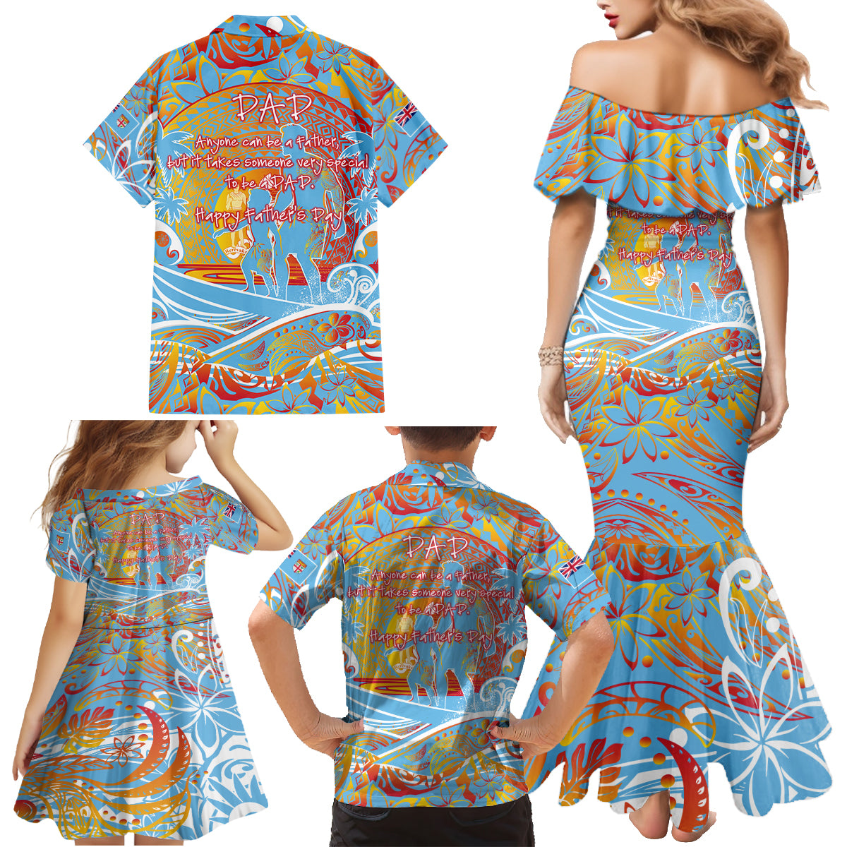 Father's Day Fiji Family Matching Mermaid Dress and Hawaiian Shirt Special Dad Polynesia Paradise
