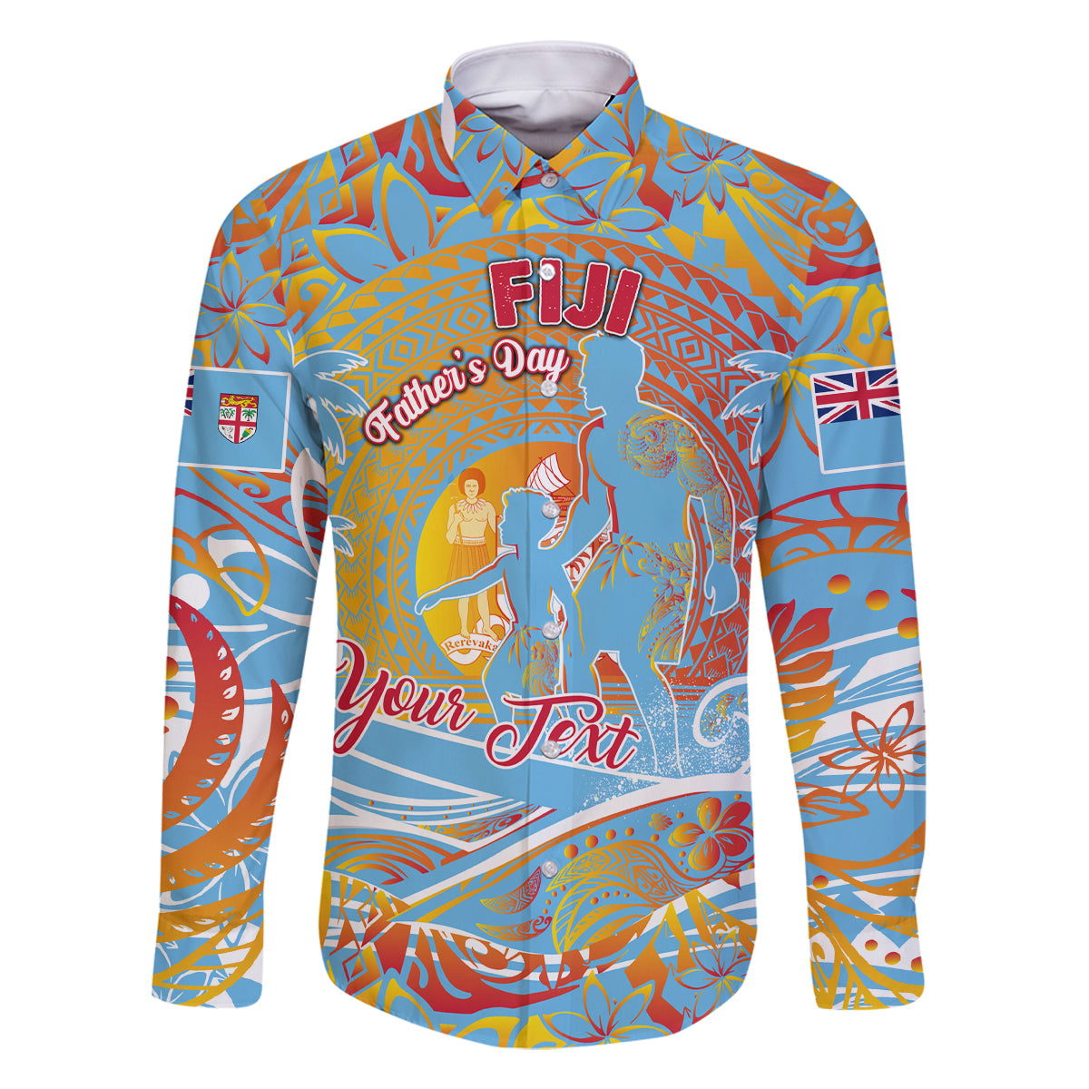 Father's Day Fiji Family Matching Off Shoulder Maxi Dress and Hawaiian Shirt Special Dad Polynesia Paradise DT02 Dad's Shirt - Long Sleeve Red - Polynesian Pride