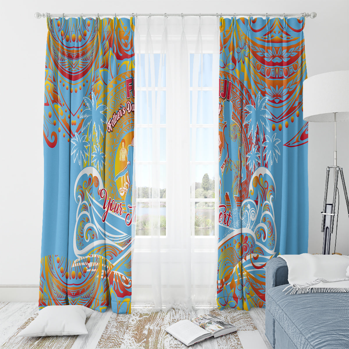 Father's Day Fiji Window Curtain Special Dad Polynesia Paradise