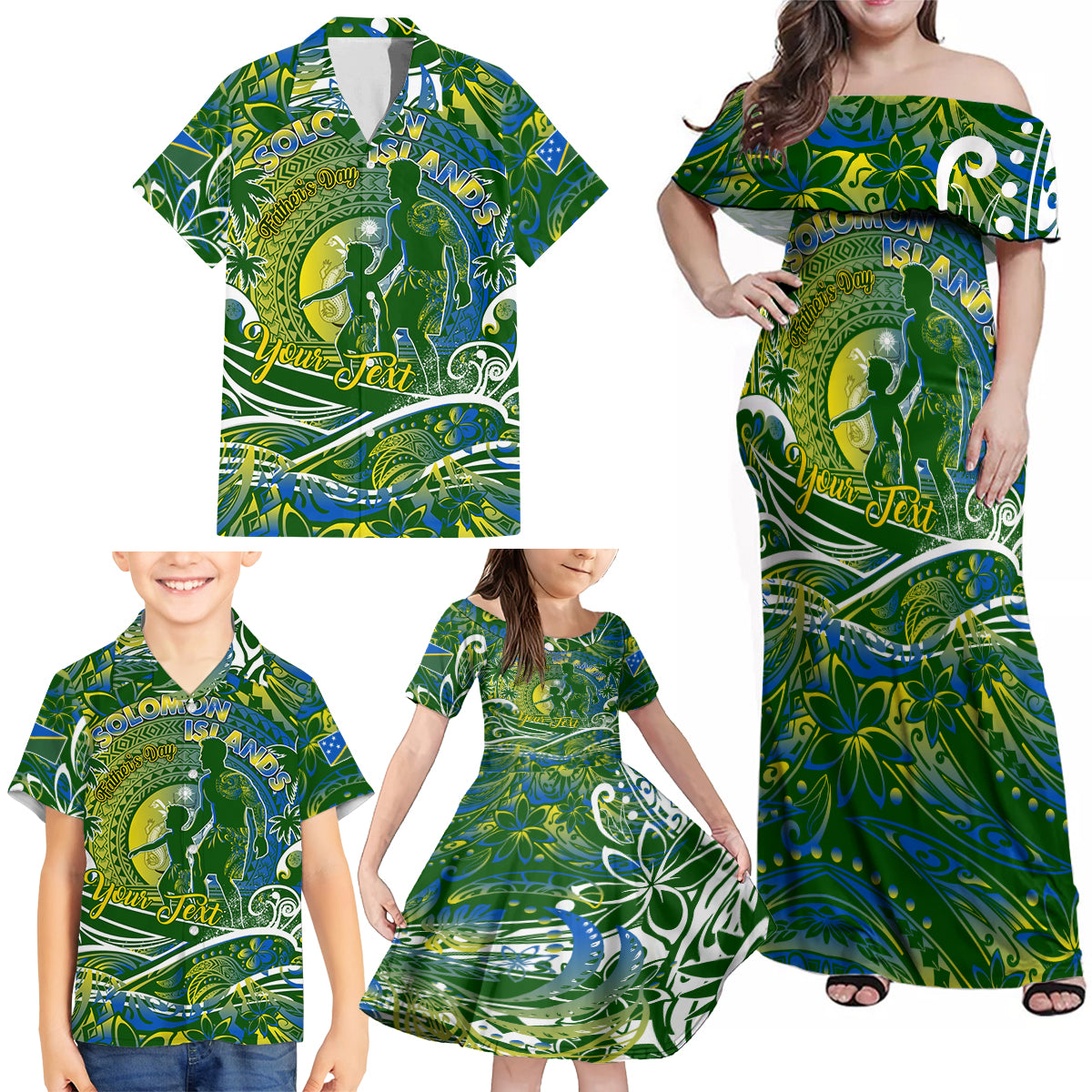 Father's Day Solomon Islands Family Matching Off Shoulder Maxi Dress and Hawaiian Shirt Special Dad Polynesia Paradise