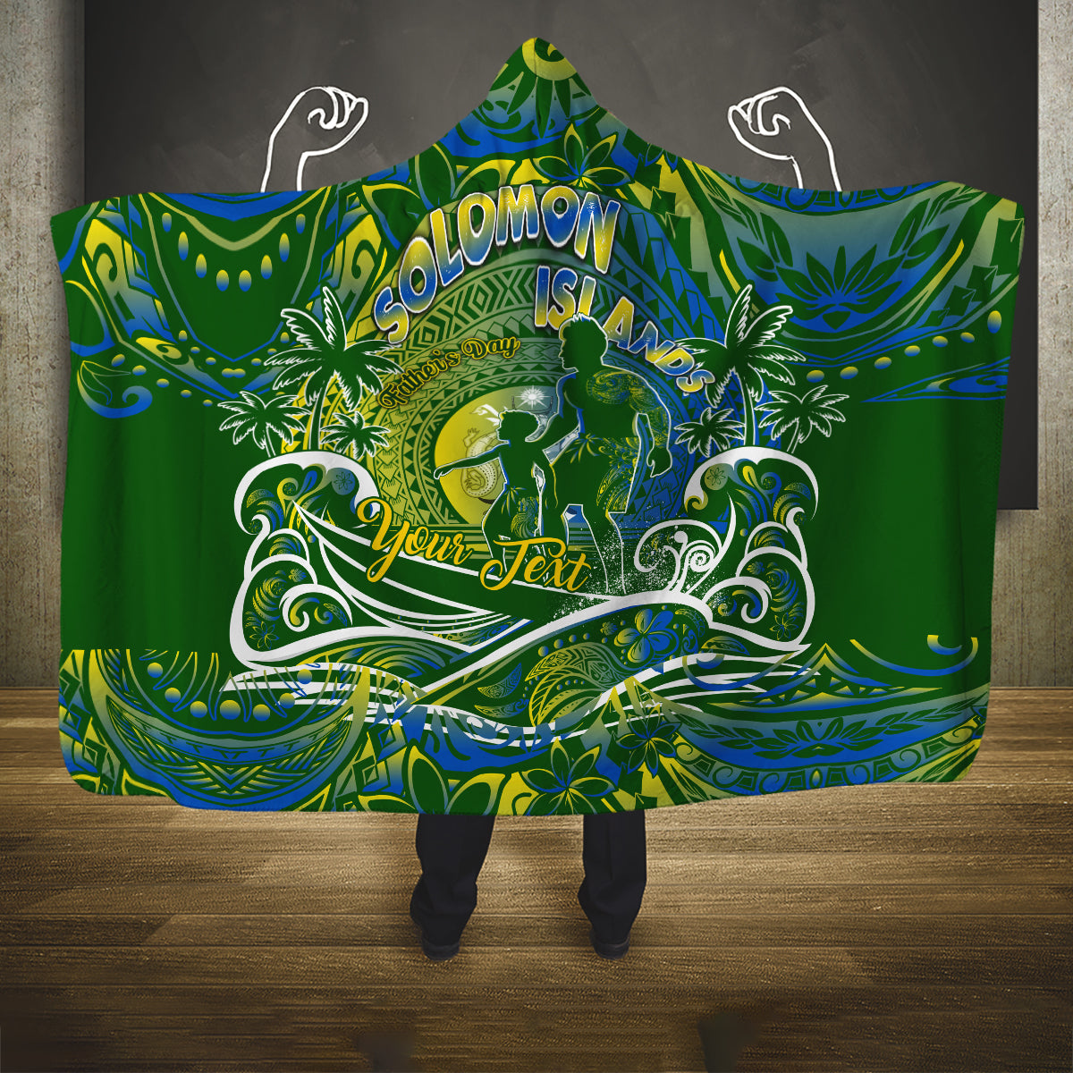 Father's Day Solomon Islands Hooded Blanket Special Dad Polynesia Paradise DT02 One Size Green - Polynesian Pride