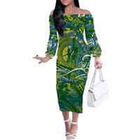 Father's Day Solomon Islands Off The Shoulder Long Sleeve Dress Special Dad Polynesia Paradise