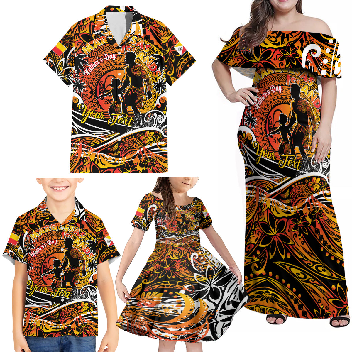 Father's Day Marquesas Islands Family Matching Off Shoulder Maxi Dress and Hawaiian Shirt Special Dad Polynesia Paradise