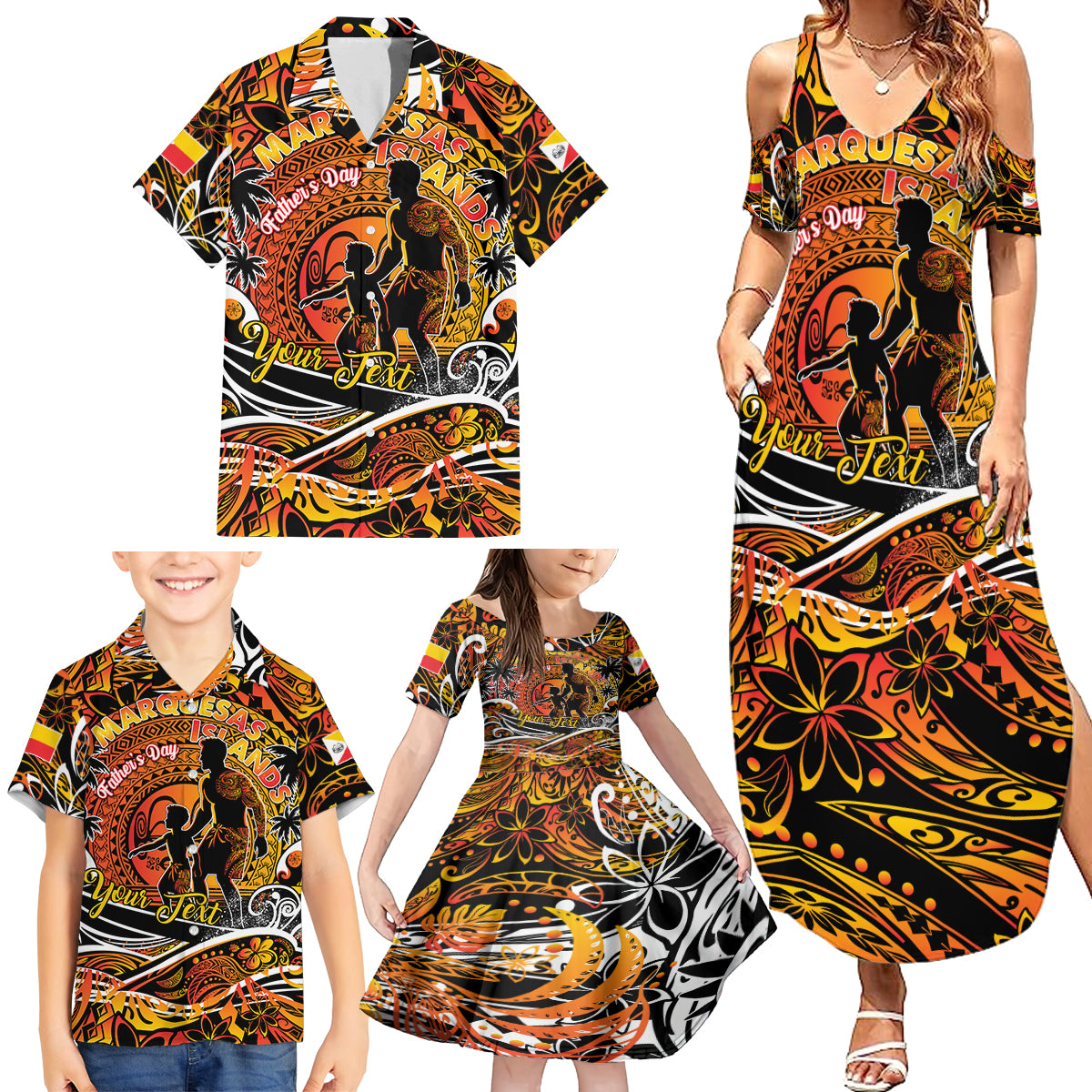 Father's Day Marquesas Islands Family Matching Summer Maxi Dress and Hawaiian Shirt Special Dad Polynesia Paradise