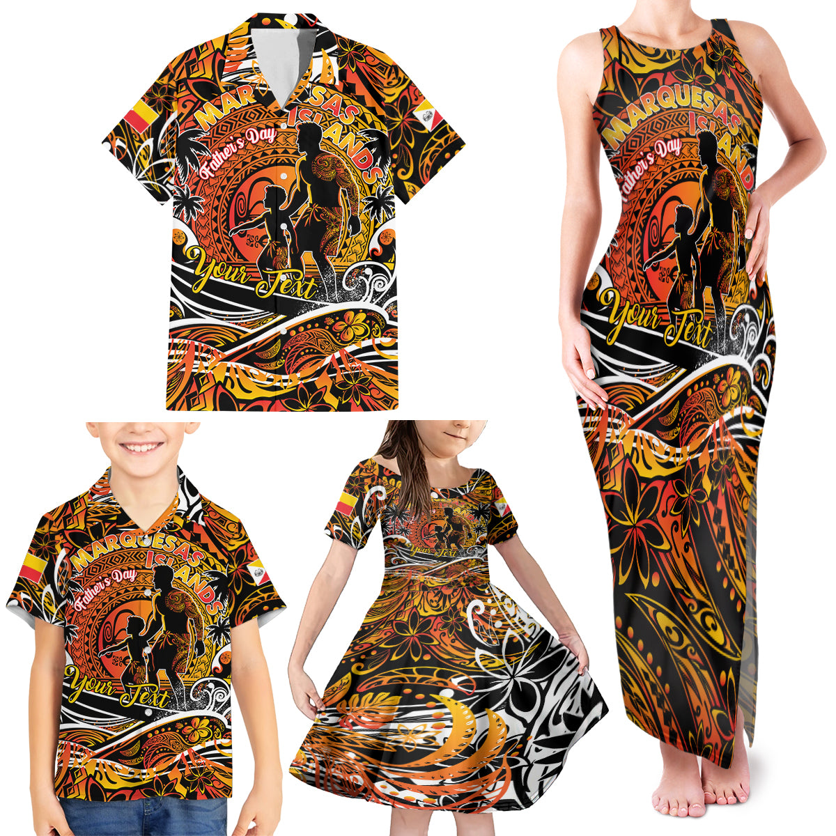 Father's Day Marquesas Islands Family Matching Tank Maxi Dress and Hawaiian Shirt Special Dad Polynesia Paradise