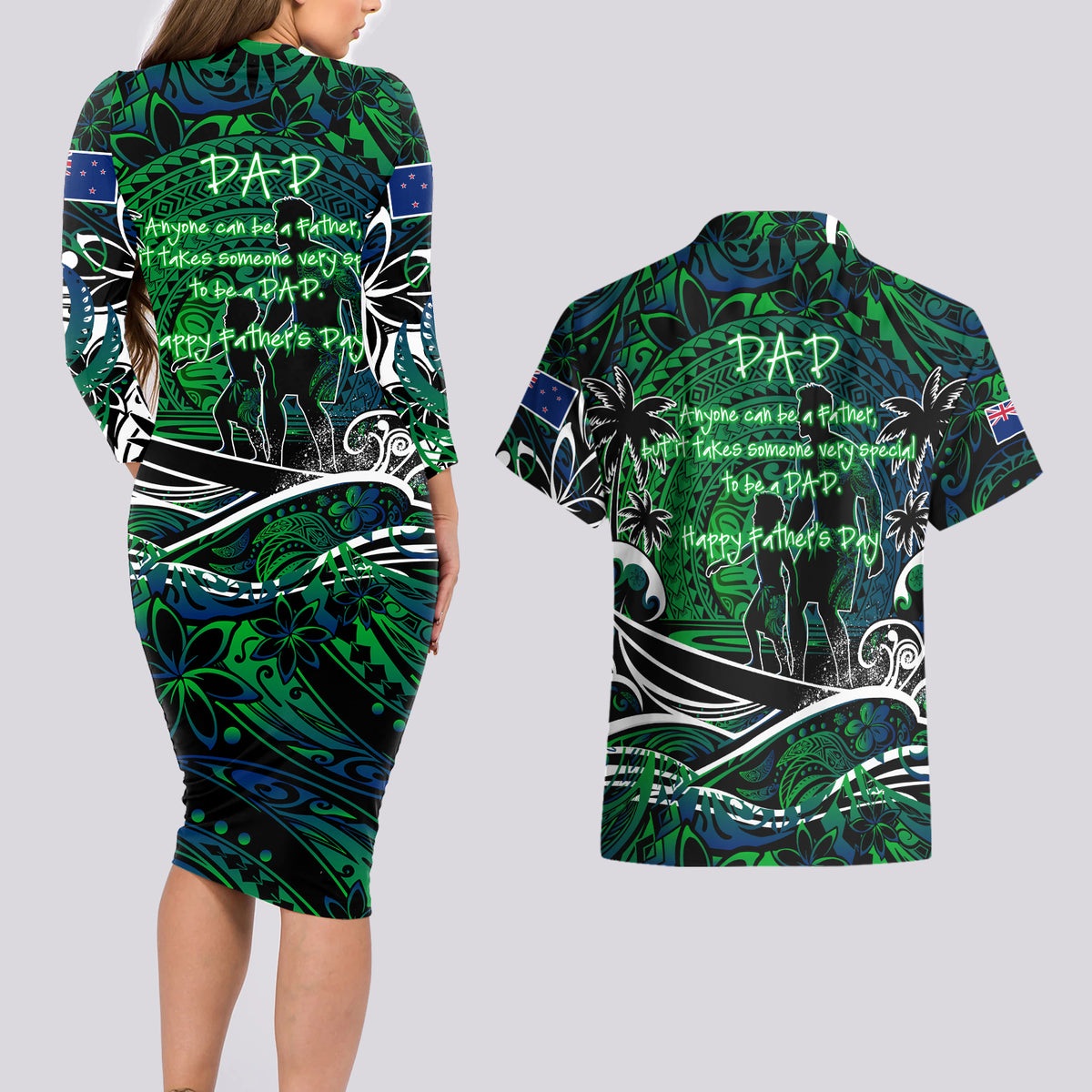 Father's Day New Zealand Couples Matching Long Sleeve Bodycon Dress and Hawaiian Shirt Special Dad Polynesia Paradise DT02 - Polynesian Pride
