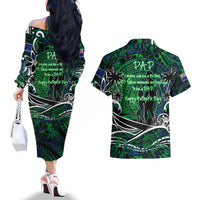 Father's Day New Zealand Couples Matching Off The Shoulder Long Sleeve Dress and Hawaiian Shirt Special Dad Polynesia Paradise