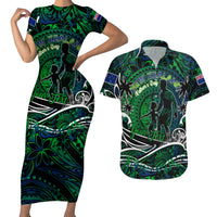 Father's Day New Zealand Couples Matching Short Sleeve Bodycon Dress and Hawaiian Shirt Special Dad Polynesia Paradise DT02 Green - Polynesian Pride