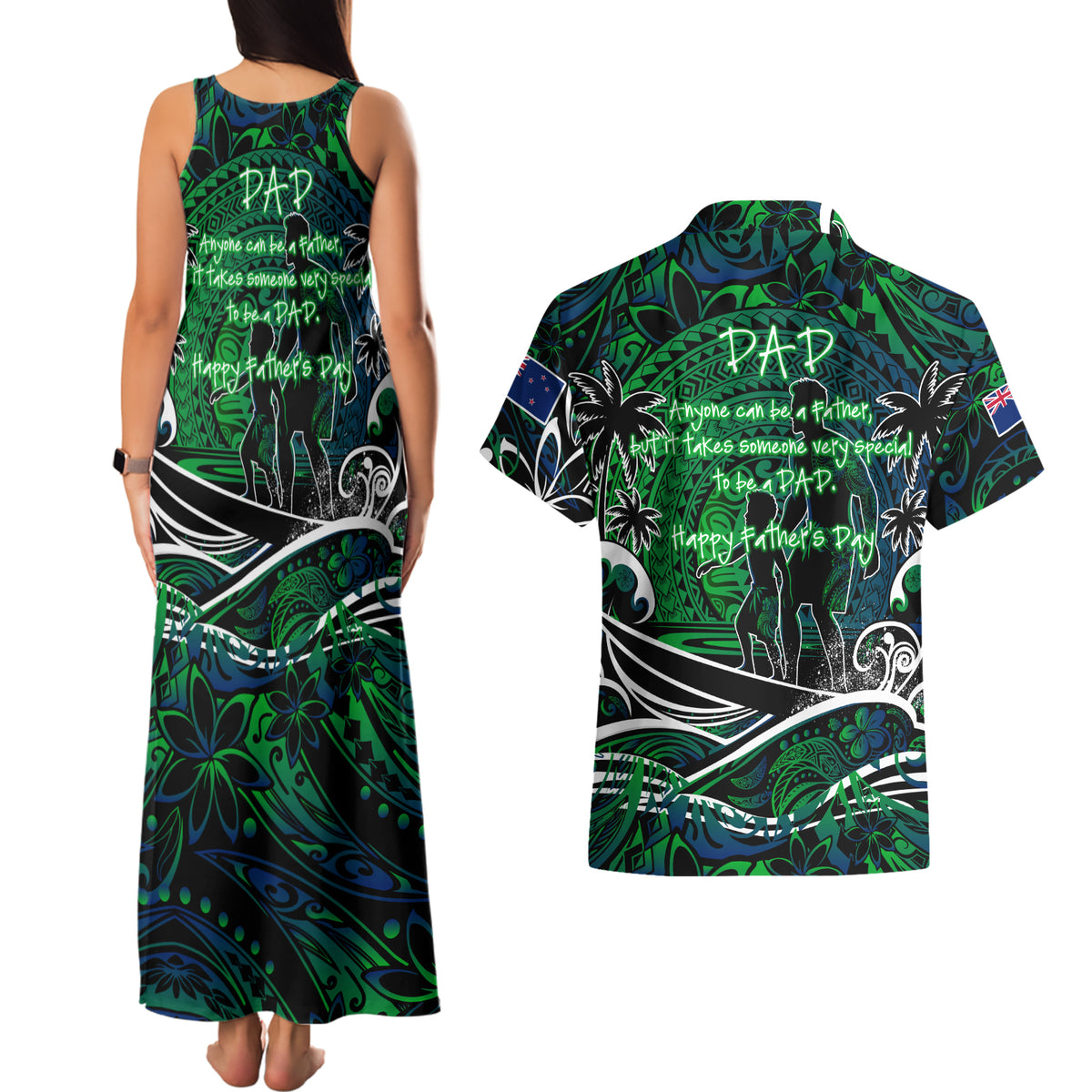 Father's Day New Zealand Couples Matching Tank Maxi Dress and Hawaiian Shirt Special Dad Polynesia Paradise