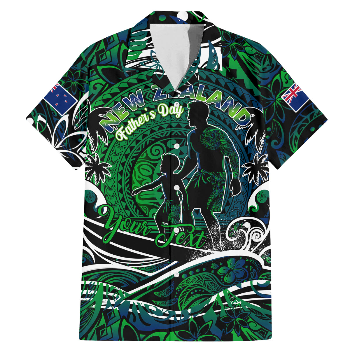 Father's Day New Zealand Family Matching Mermaid Dress and Hawaiian Shirt Special Dad Polynesia Paradise DT02 Dad's Shirt - Short Sleeve Green - Polynesian Pride