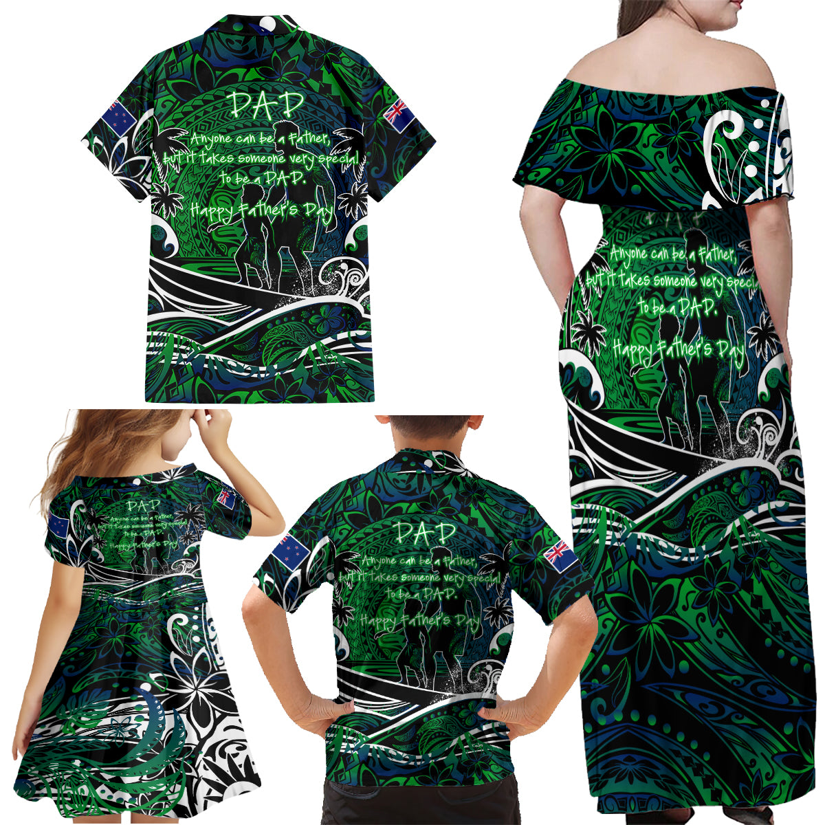 Father's Day New Zealand Family Matching Off Shoulder Maxi Dress and Hawaiian Shirt Special Dad Polynesia Paradise