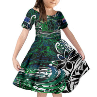 Father's Day New Zealand Family Matching Short Sleeve Bodycon Dress and Hawaiian Shirt Special Dad Polynesia Paradise DT02 Daughter's Dress Green - Polynesian Pride